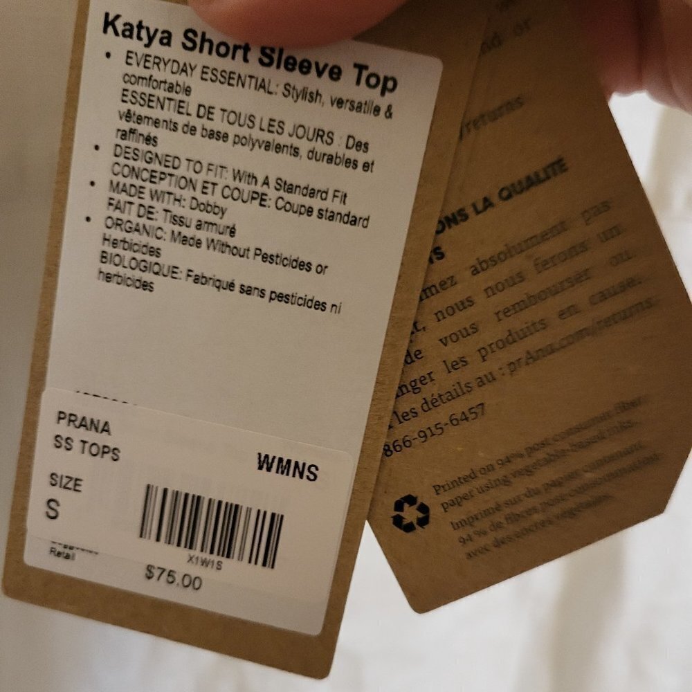 Prana Katya short sleeve top white collared size Small NWT - Picture 9 of 12